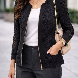 INC International Concepts Black Lace Zip Jacket